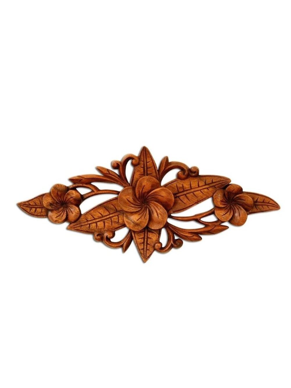 Wooden Hand Carved Wall Art Plumeria Flower Relief Panel Handcrafted Wall Plaque
